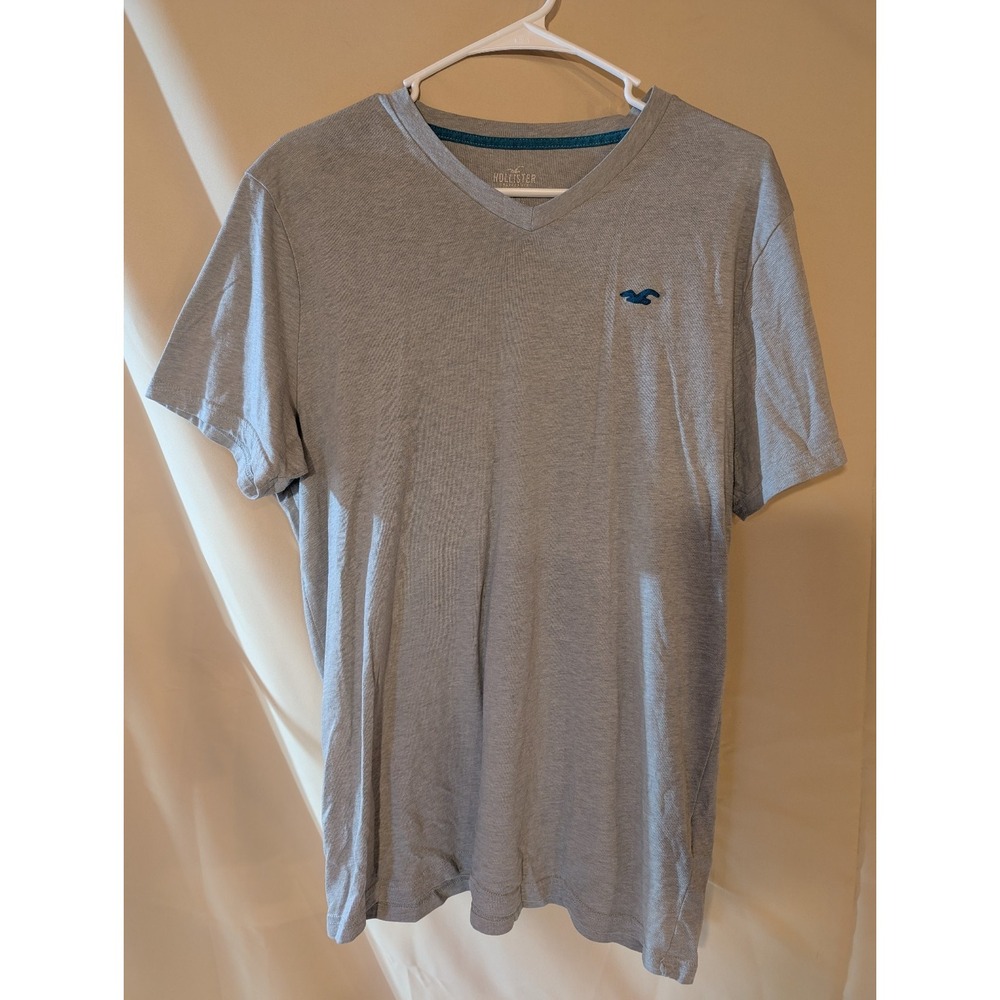 HOLLISTER Men's Gray V-Neck T-Shirt Size L Seagull Logo Casual Tee